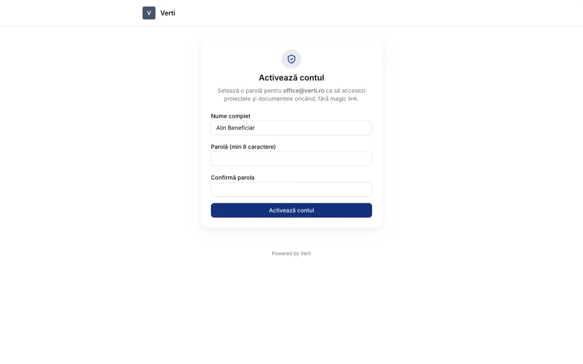 Activarea opțională a contului de client: o parolă, acces permanent la documente